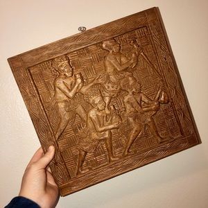 VTG African Hand Carved Tribal Wood Wall Panel